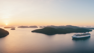 Ett fartyg på lugn hav i skärgården