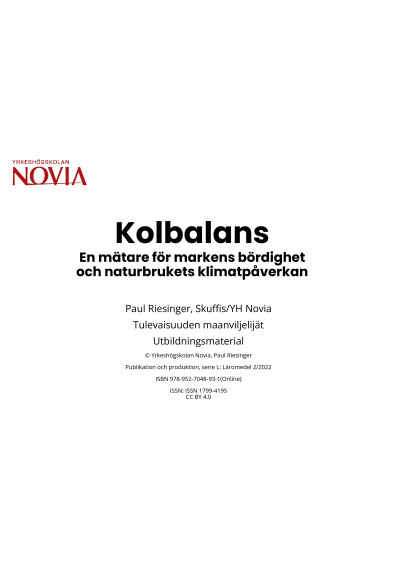 Serie L 2/2022: Kolbalans En matare for markens bordighet och naturbrukets klimatpaverkan, Paul Riesinger 